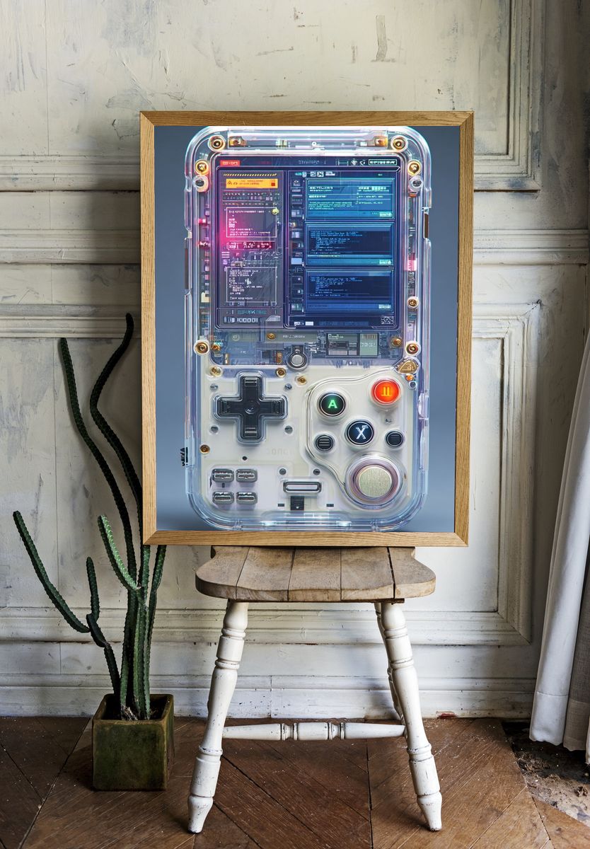 Retro Handheld Console Illustration Poster. — room view 1