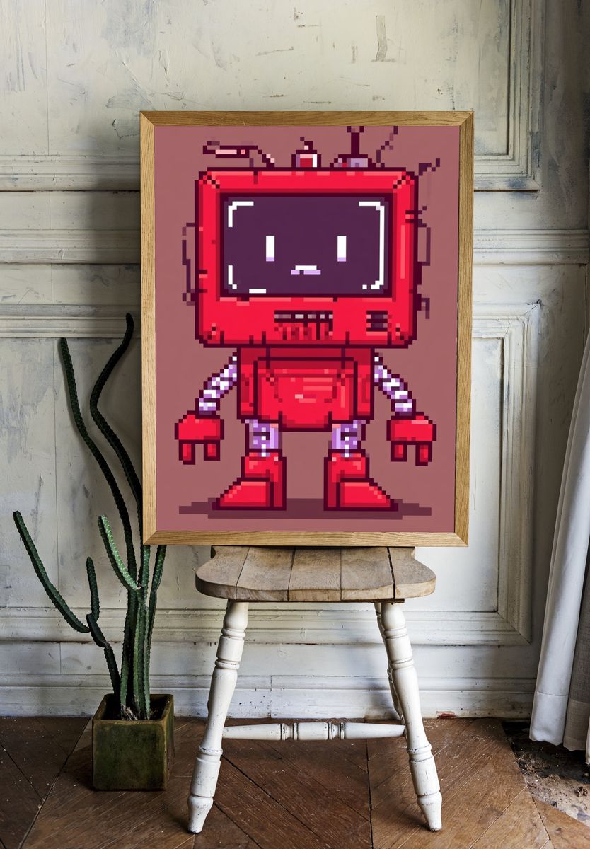 Pixel Robot Character Poster. — room view 1