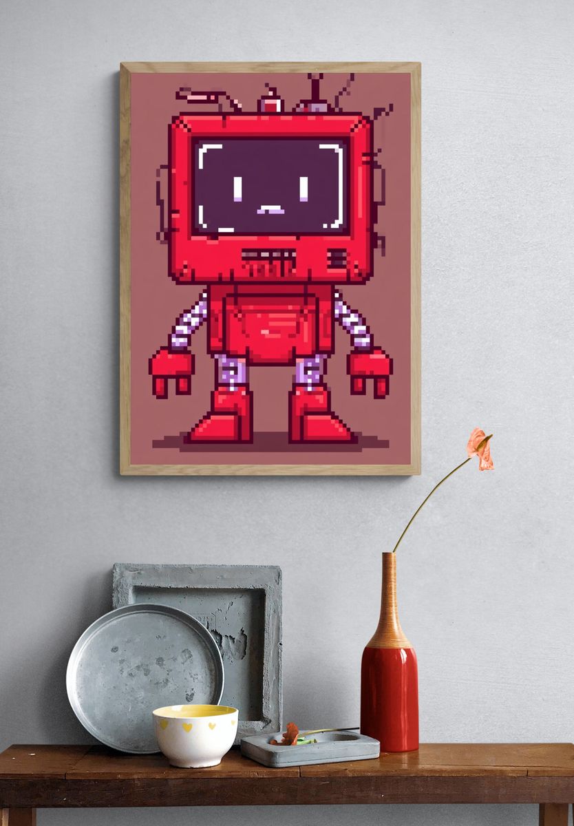 Pixel Robot Character Poster. — room view 3