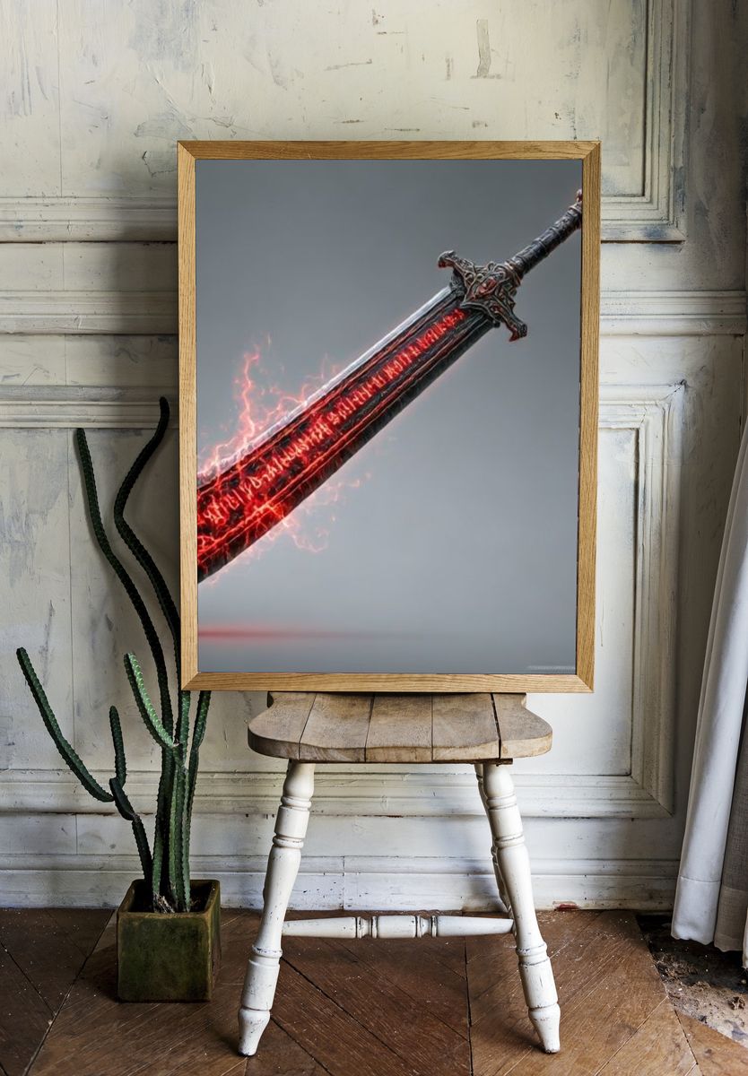 Flaming Fantasy Sword Print. room preview