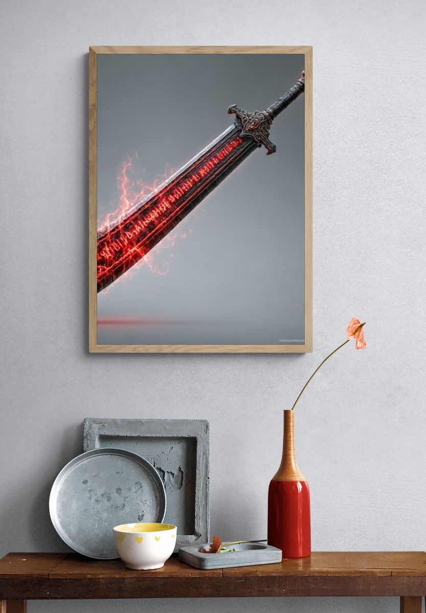 Flaming Fantasy Sword Print. — room view 3