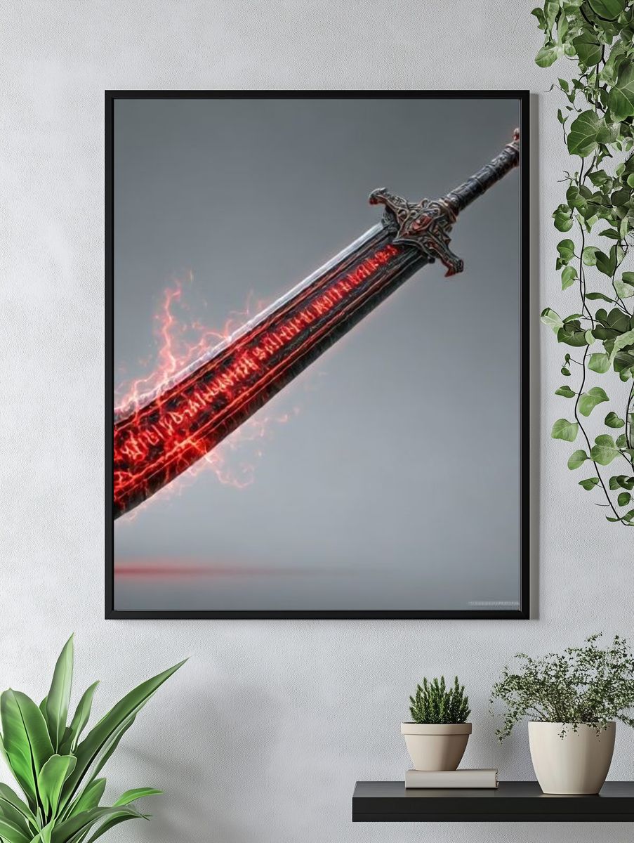 Flaming Fantasy Sword Print. — room view 4