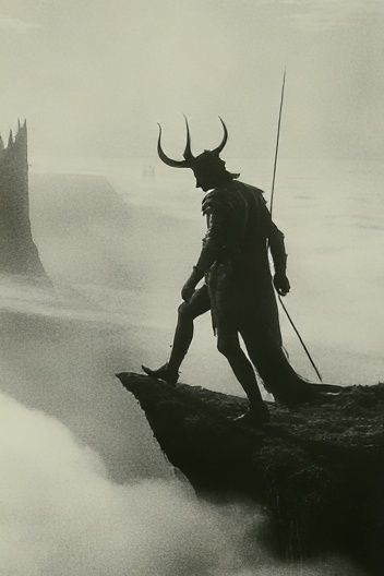Horned Warrior Silhouette Print. poster detail