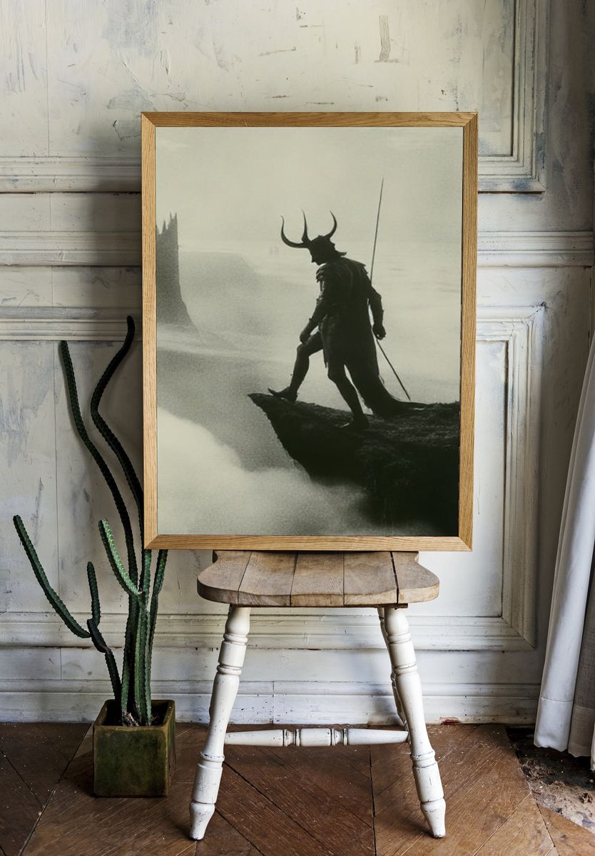 Horned Warrior Silhouette Print. — room view 1