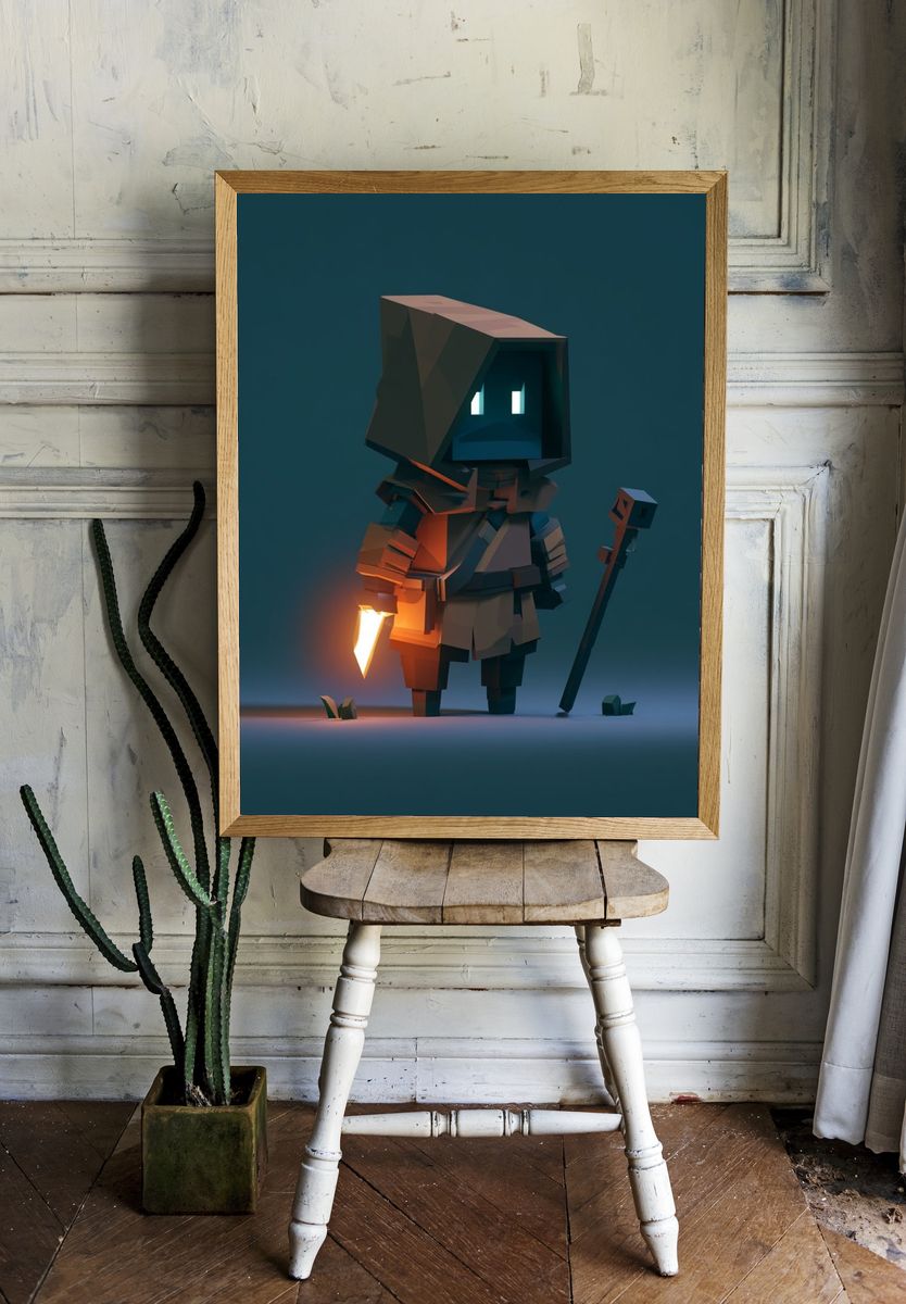 Voxel Hooded Adventurer Poster. — room view 1