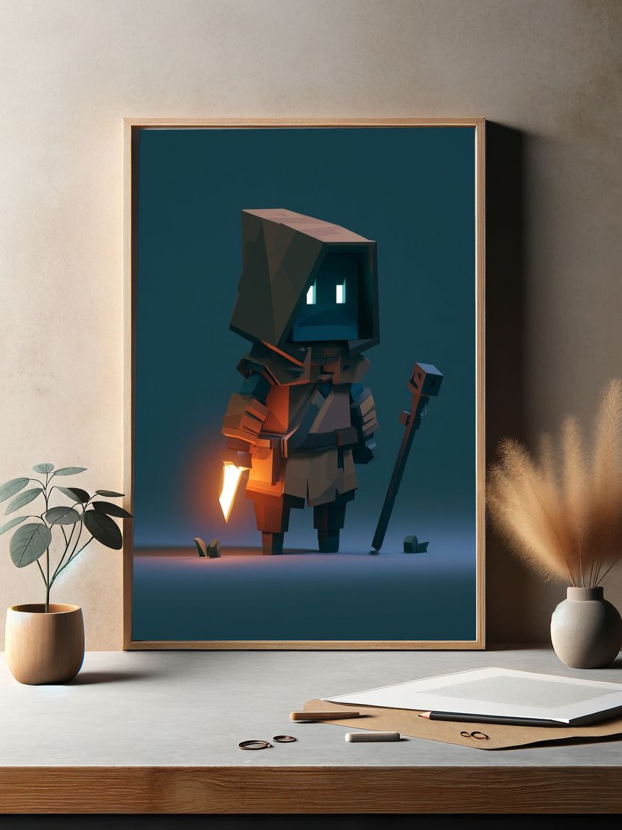 Voxel Hooded Adventurer Poster. — room view 2