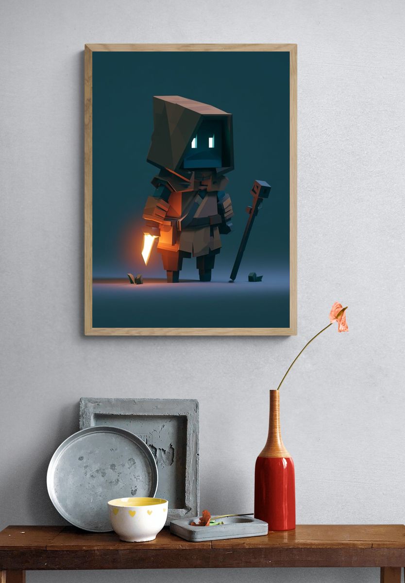 Voxel Hooded Adventurer Poster. — room view 3