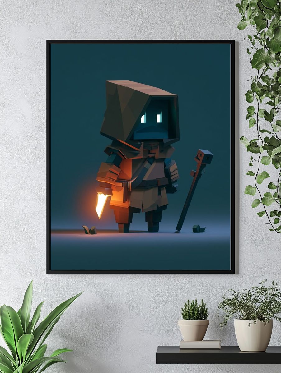 Voxel Hooded Adventurer Poster. — room view 4