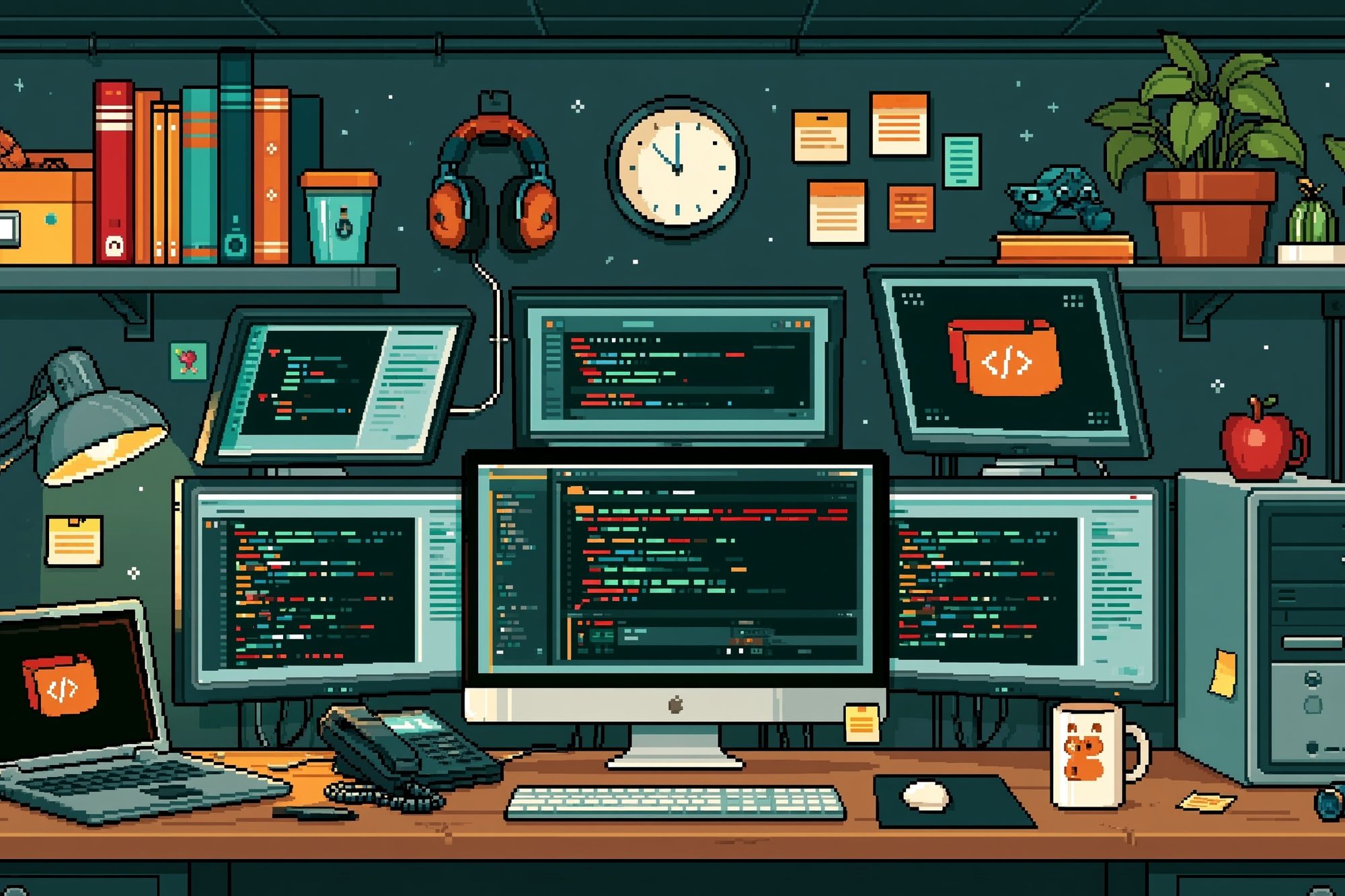 Coder's Desk Pixel Art Poster. poster detail
