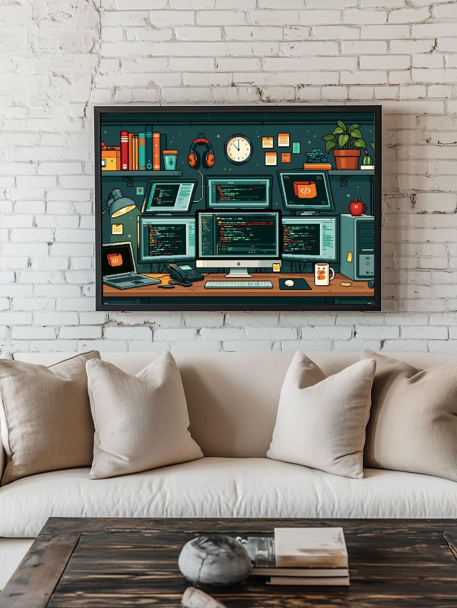 Coder's Desk Pixel Art Poster. — room view 1