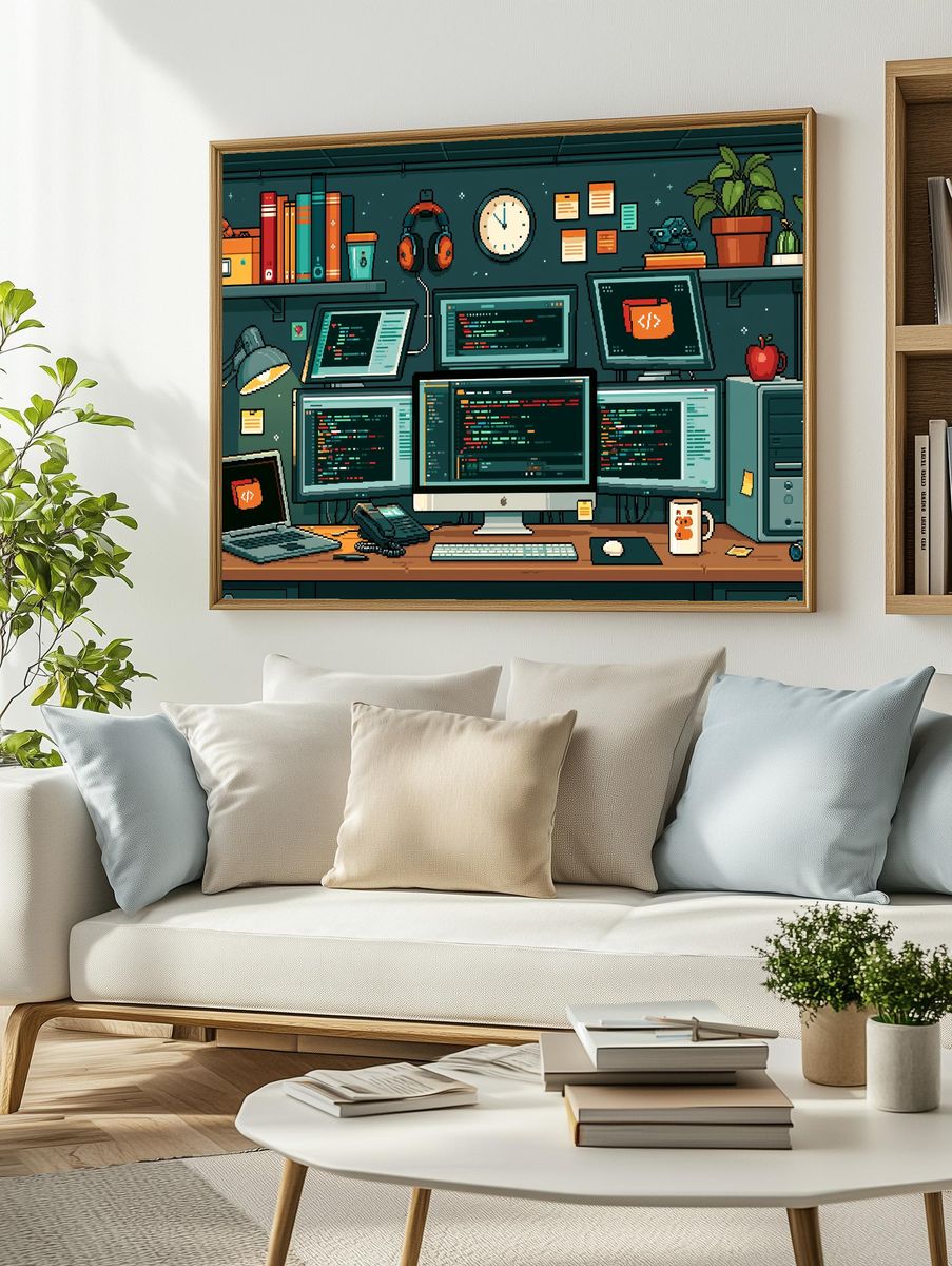 Coder's Desk Pixel Art Poster. — room view 2