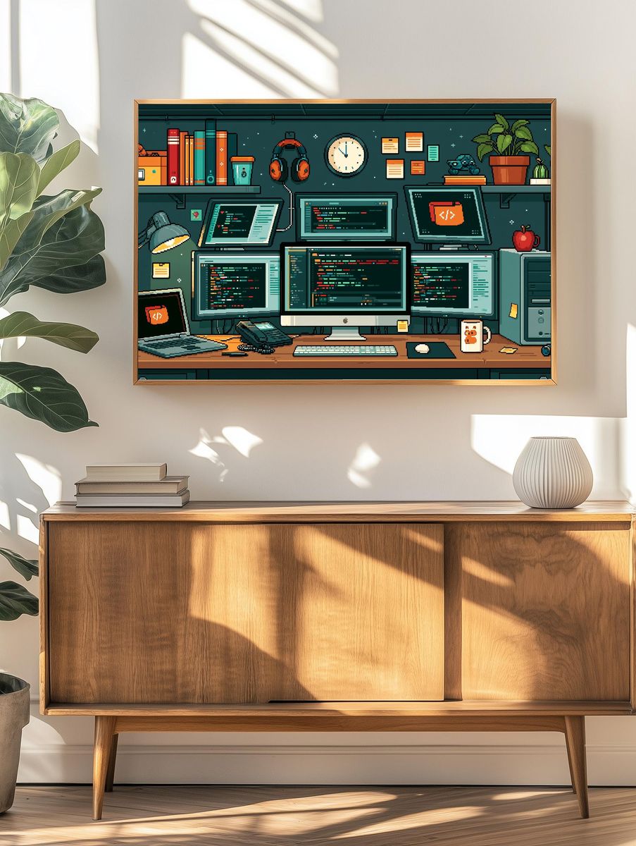 Coder's Desk Pixel Art Poster. — room view 3