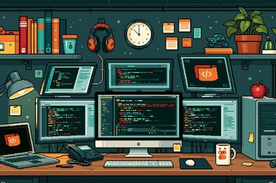 Coder's Desk Pixel Art Poster. poster