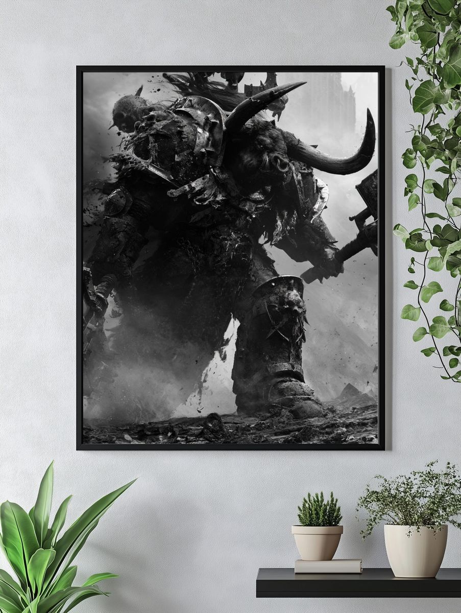 Warhammer Orc Warrior Black-White Print. — room view 4
