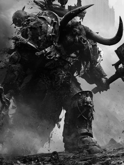 Warhammer Orc Warrior Black-White Print. poster