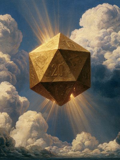 Golden D20 in Clouds Poster.