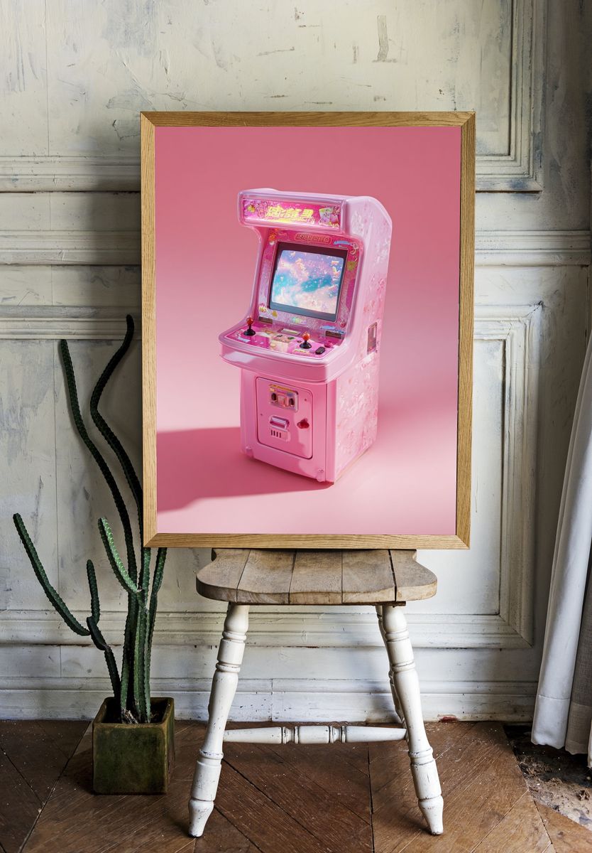 Pink Arcade Cabinet Digital Art Poster. room preview