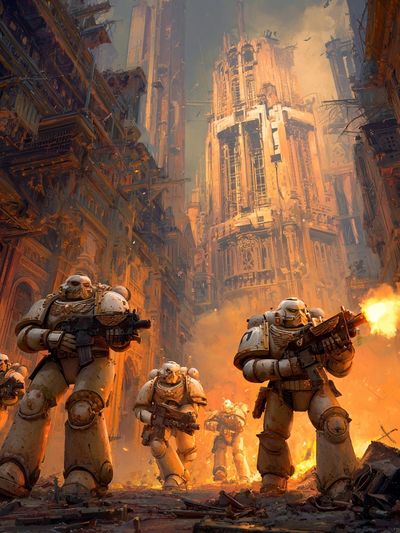 Futuristic Soldiers in Urban Warfare Poster