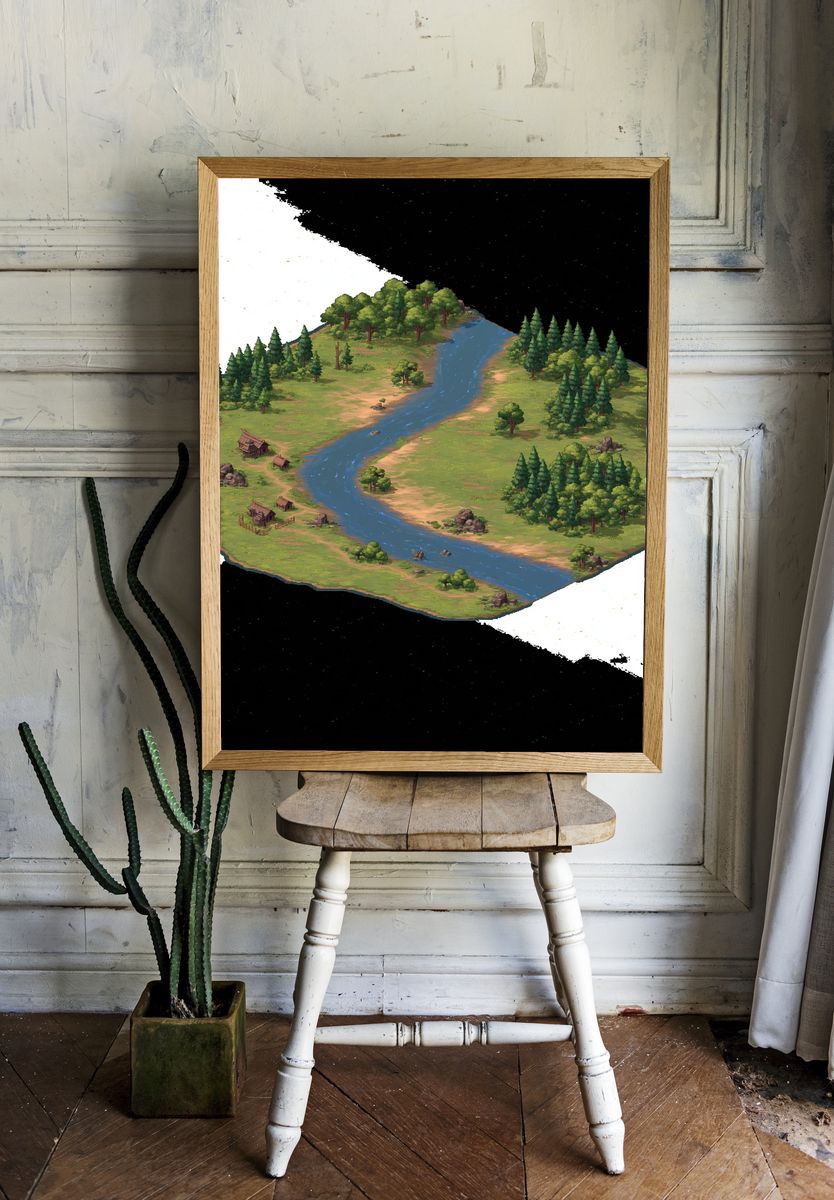 Pixel Forest River Map Poster. — room view 1