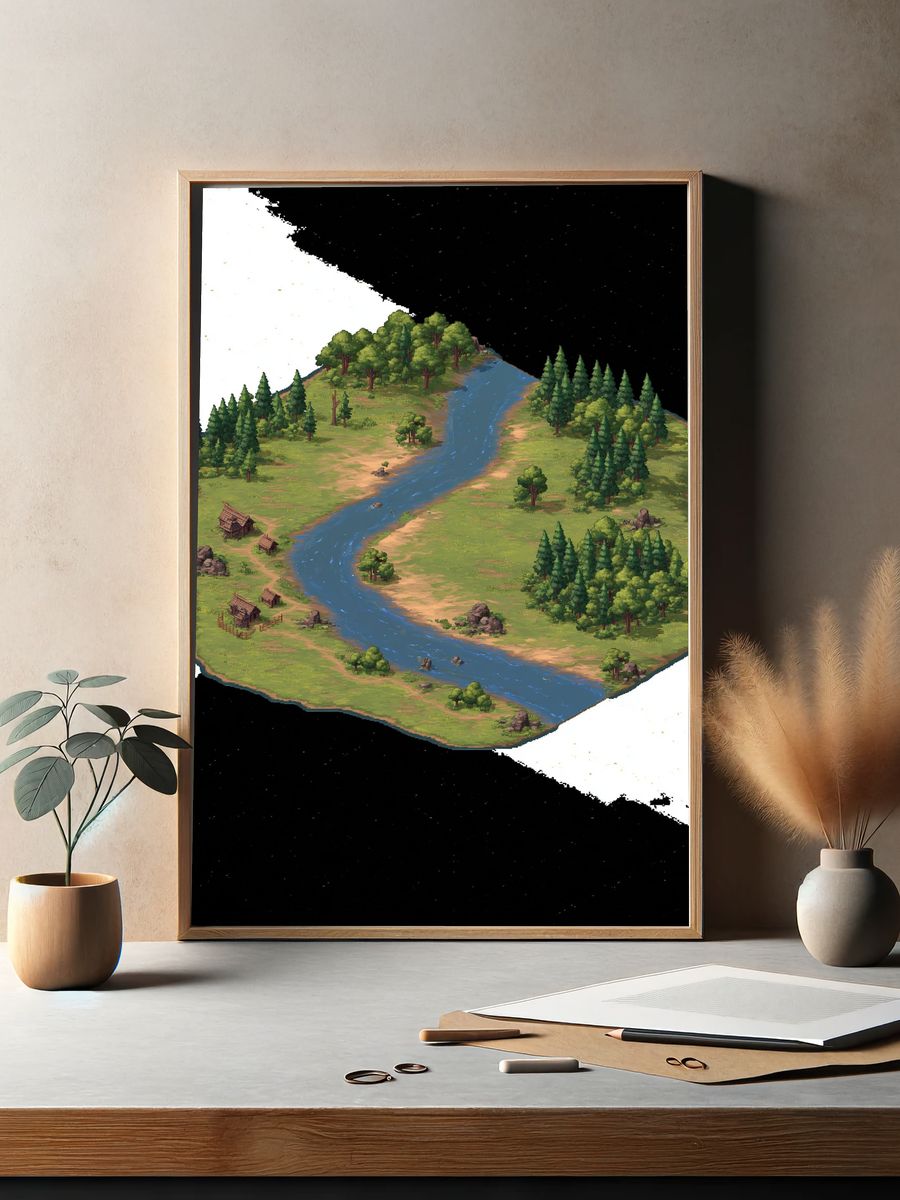 Pixel Forest River Map Poster. — room view 2