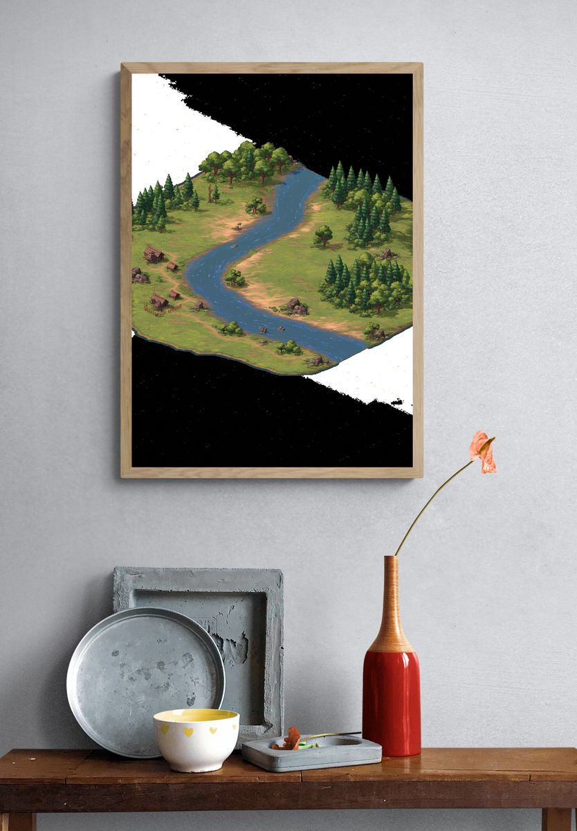 Pixel Forest River Map Poster. — room view 3