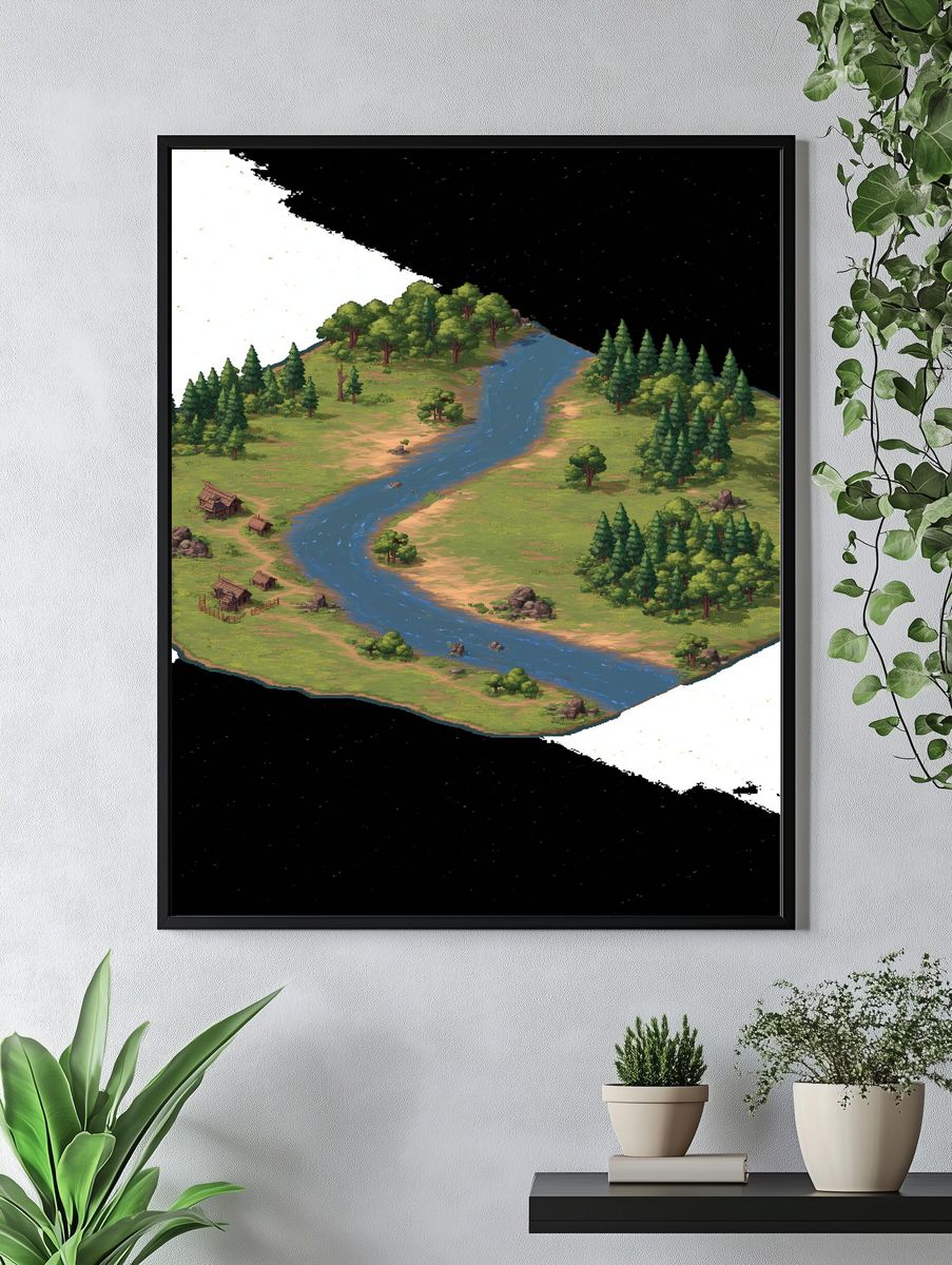 Pixel Forest River Map Poster. — room view 4
