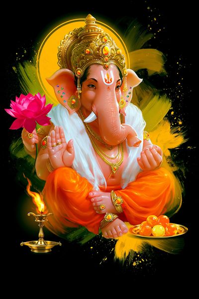 Lord Ganesha Devotional Digital Art Poster.