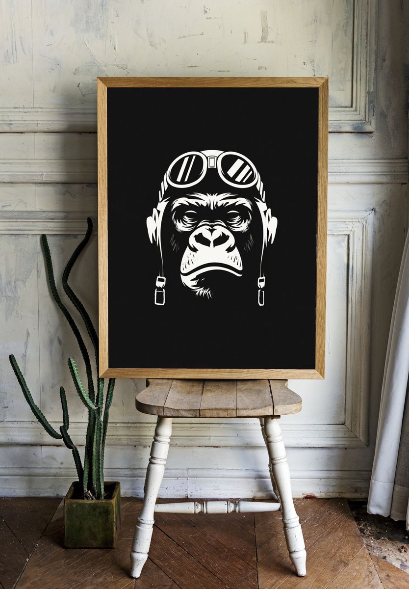 Gorilla in Aviator Goggles — Illustration Print. — room view 1