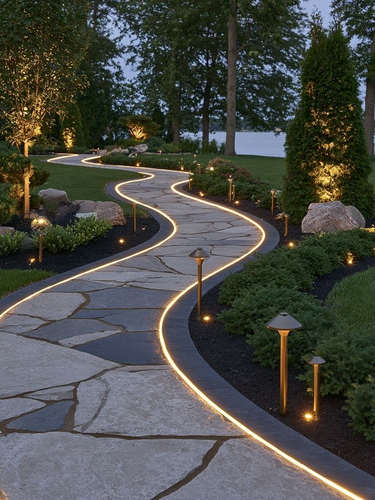 Illuminated Garden Path Photography Poster. poster detail