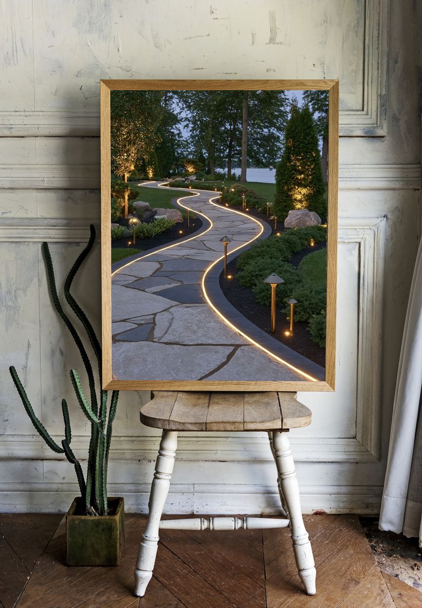 Illuminated Garden Path Photography Poster. — room view 1