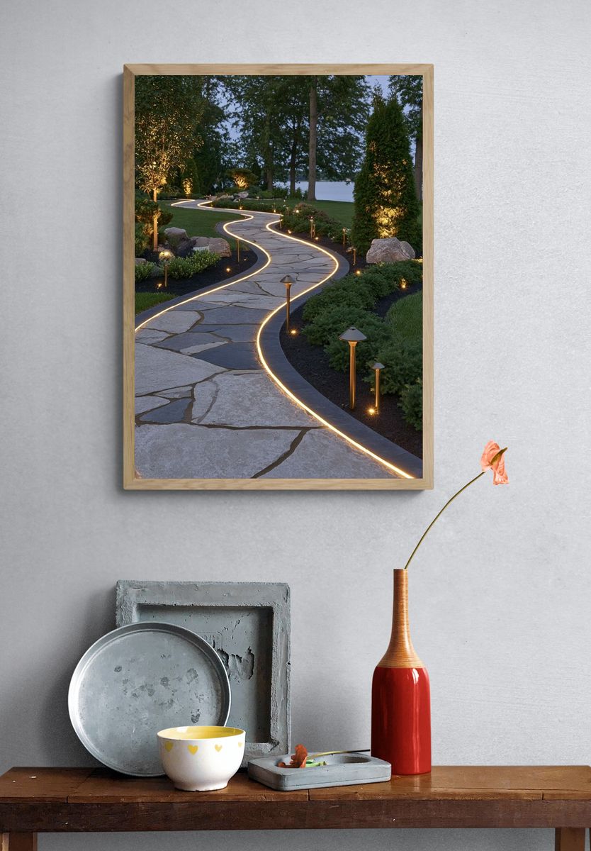 Illuminated Garden Path Photography Poster. — room view 3