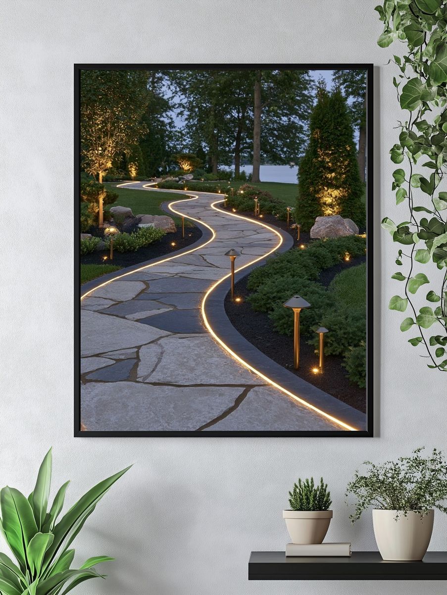 Illuminated Garden Path Photography Poster. — room view 4