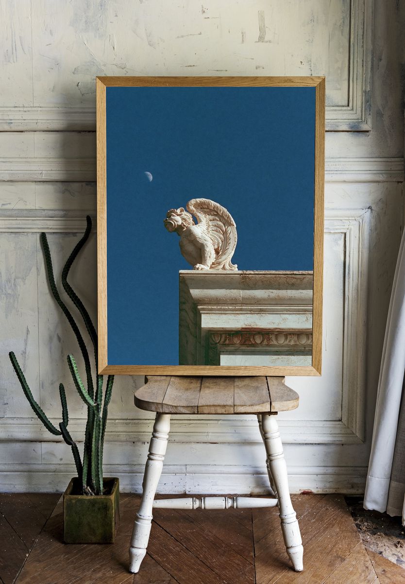 Gargoyle Moonlit Sky Photography Poster. — room view 1