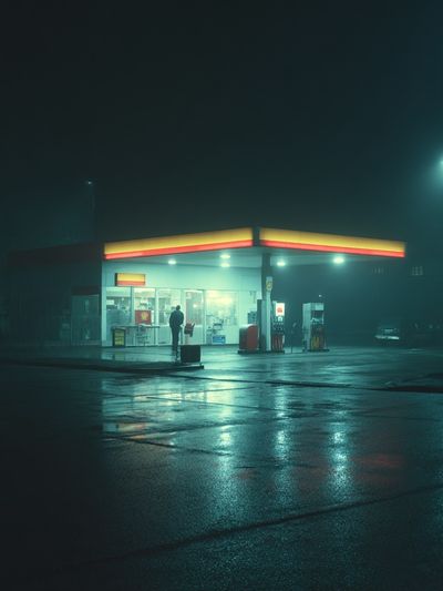 Gas Station at Night — Photography Print. poster