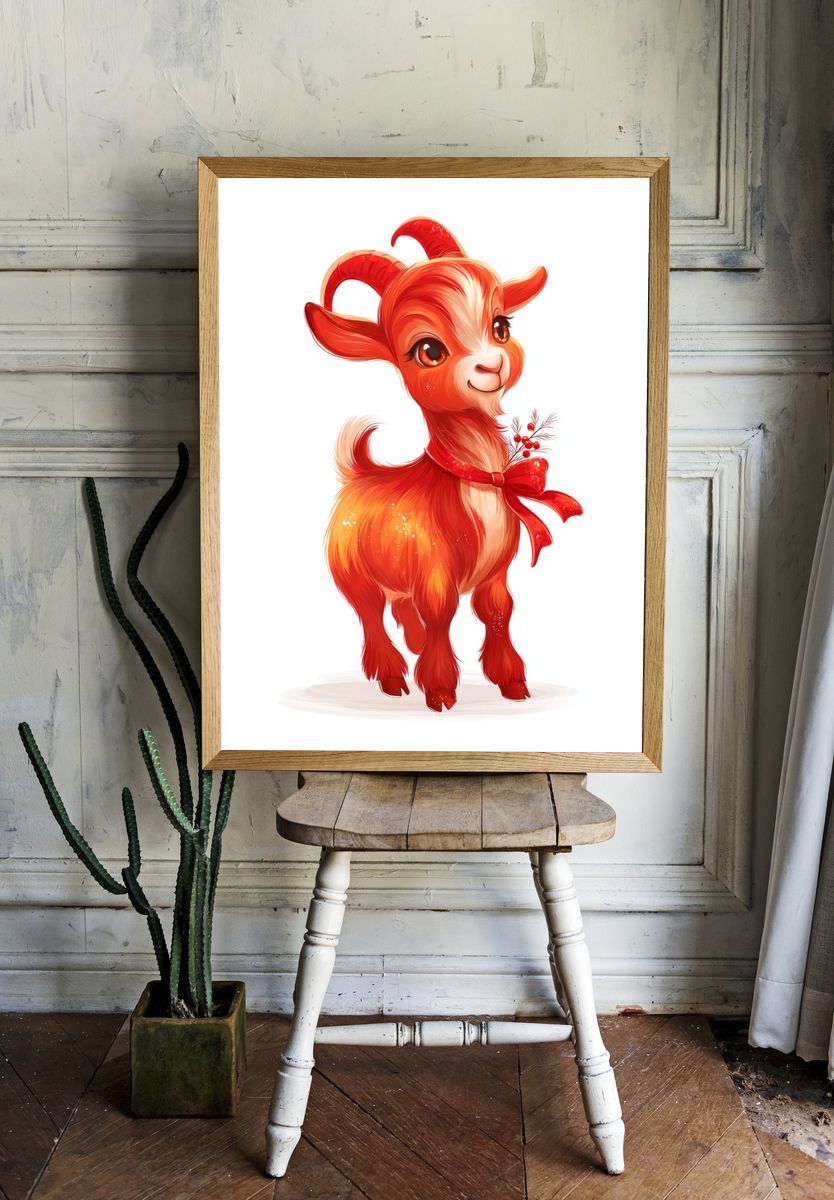 Cute Red Goat Illustration Poster room preview