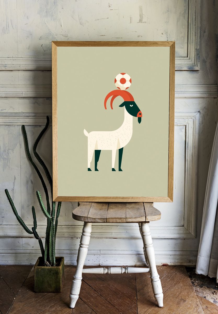 Goat with Lifebuoy Minimalist Print. room preview