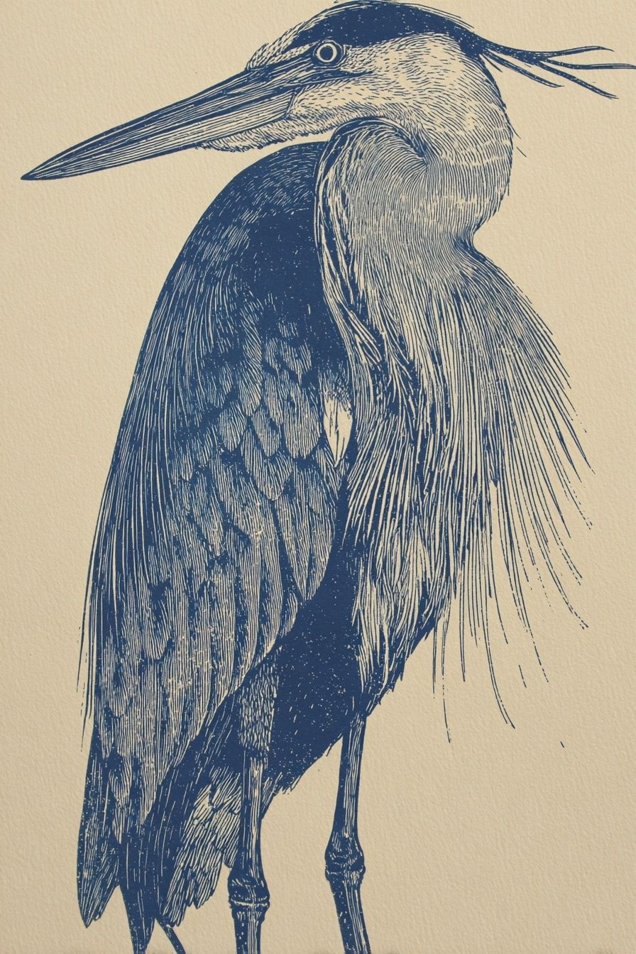 Great Blue Heron — Illustration Print. poster — illustration art