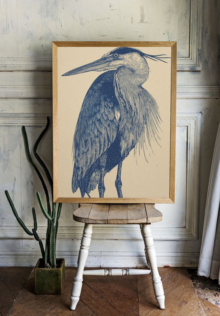 Great Blue Heron — Illustration Print. room preview