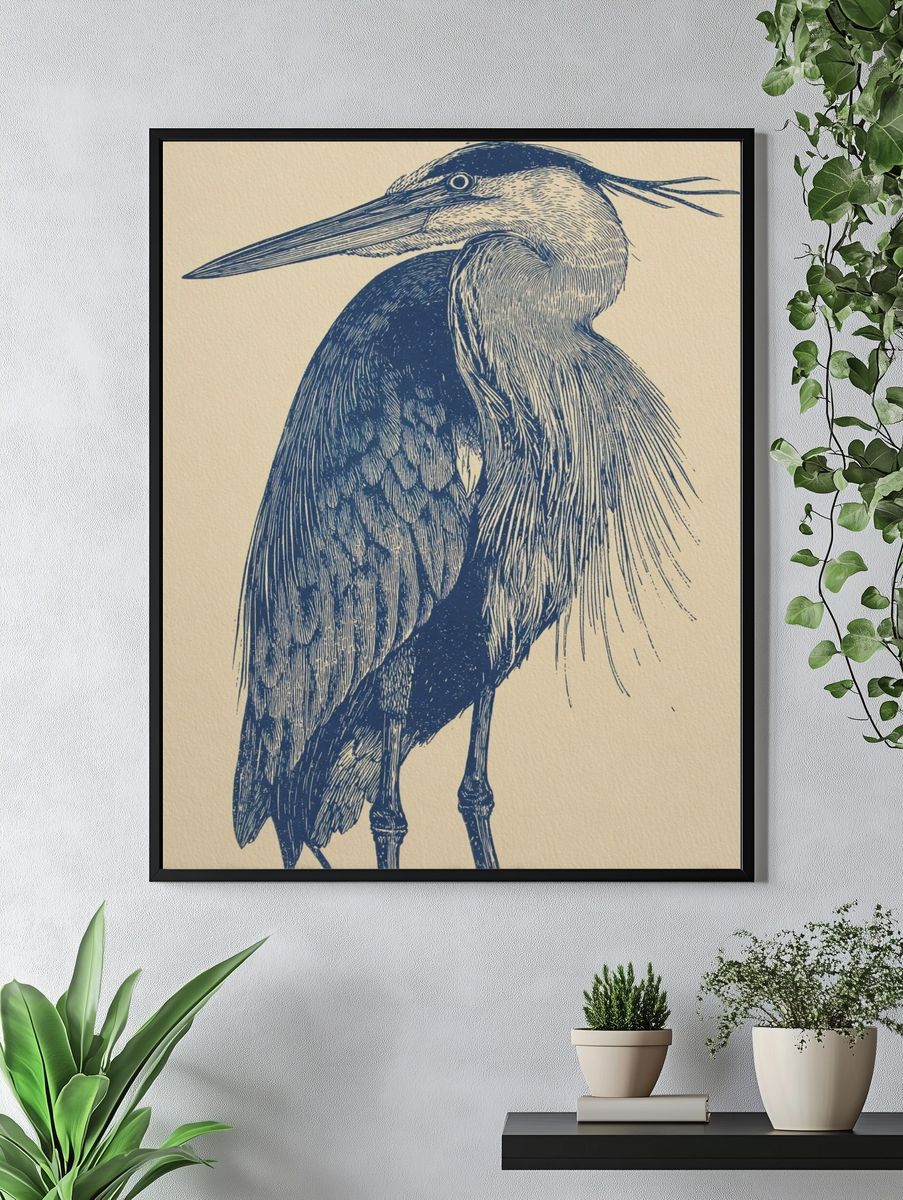 Great Blue Heron — Illustration Print. — room view 4
