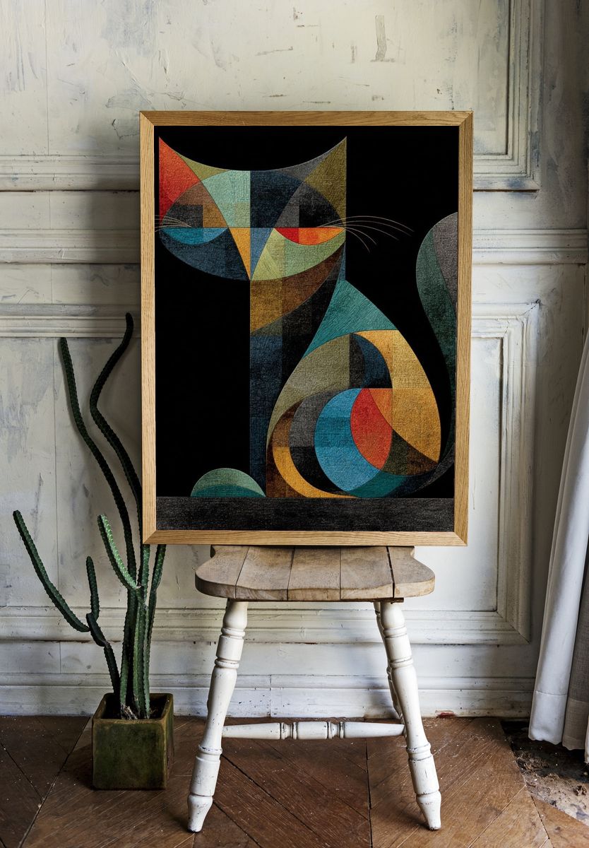 Geometric Cat Abstract Poster room preview