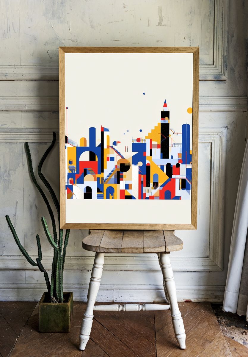 Geometric Cityscape Abstract Poster. — room view 1