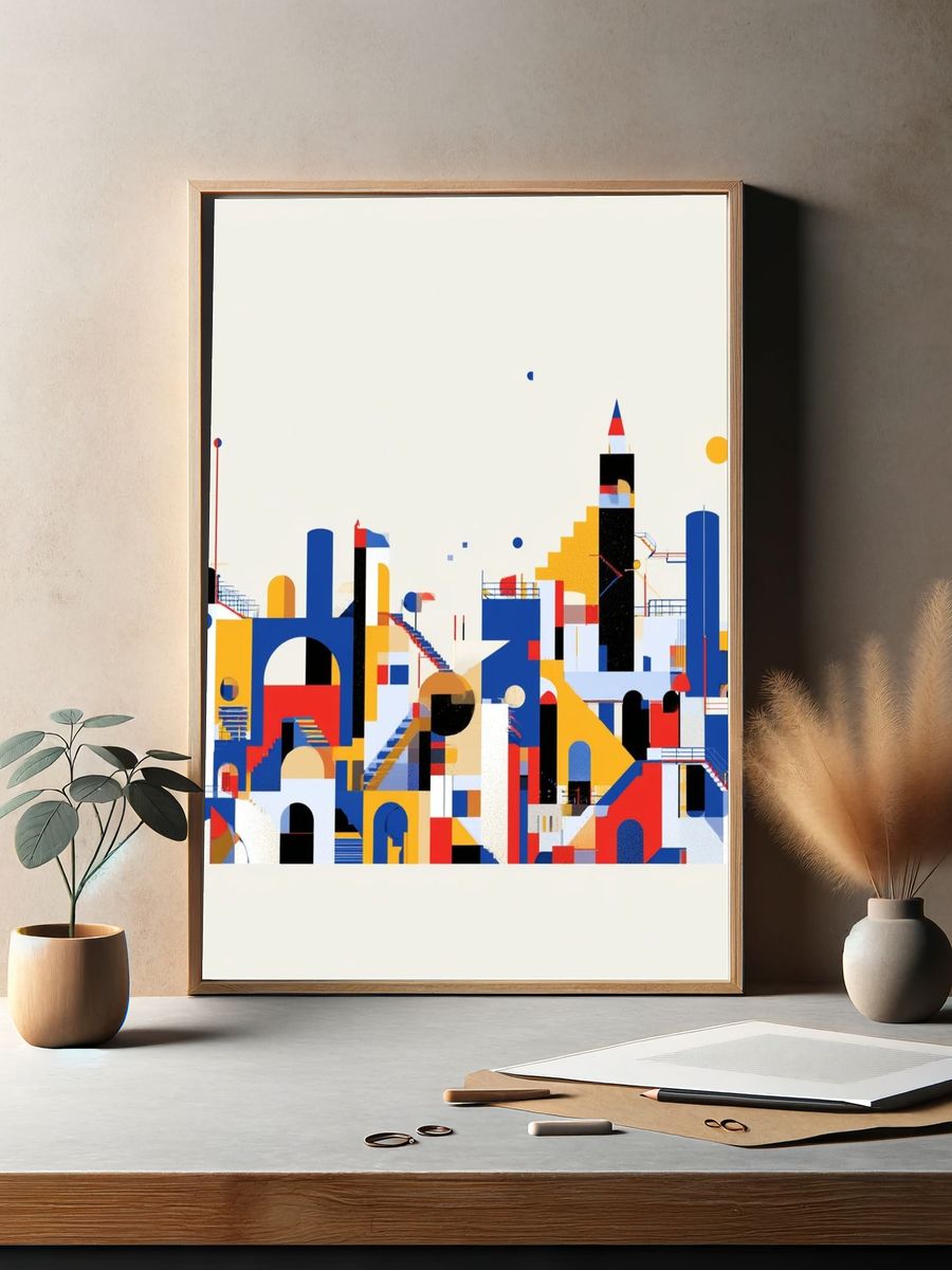 Geometric Cityscape Abstract Poster. — room view 2