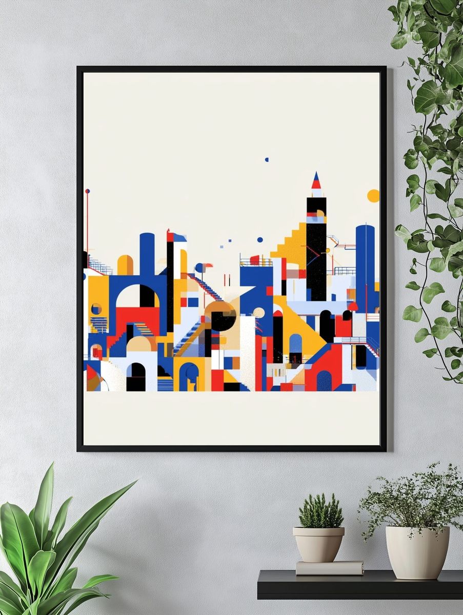 Geometric Cityscape Abstract Poster. — room view 4