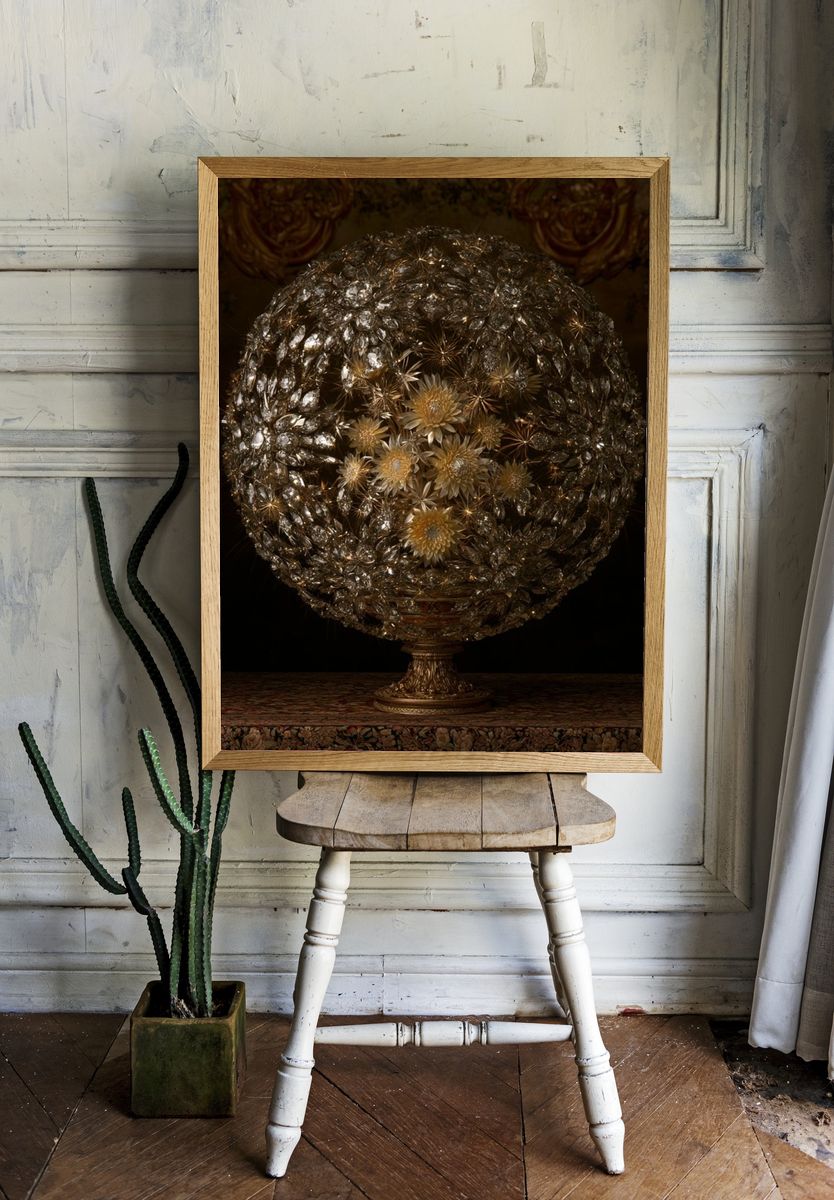 Gilded Crystal Floral Sphere Print. — room view 1
