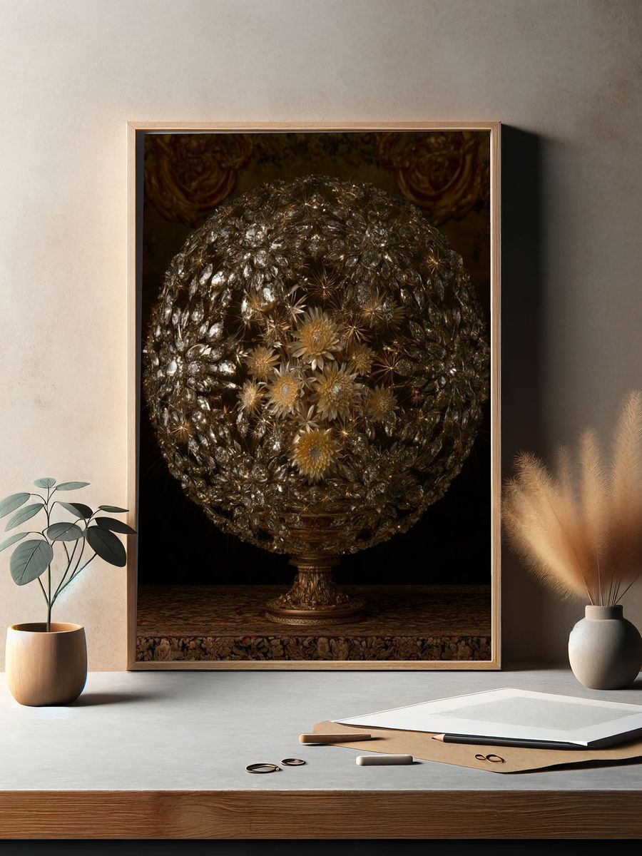 Gilded Crystal Floral Sphere Print. — room view 2