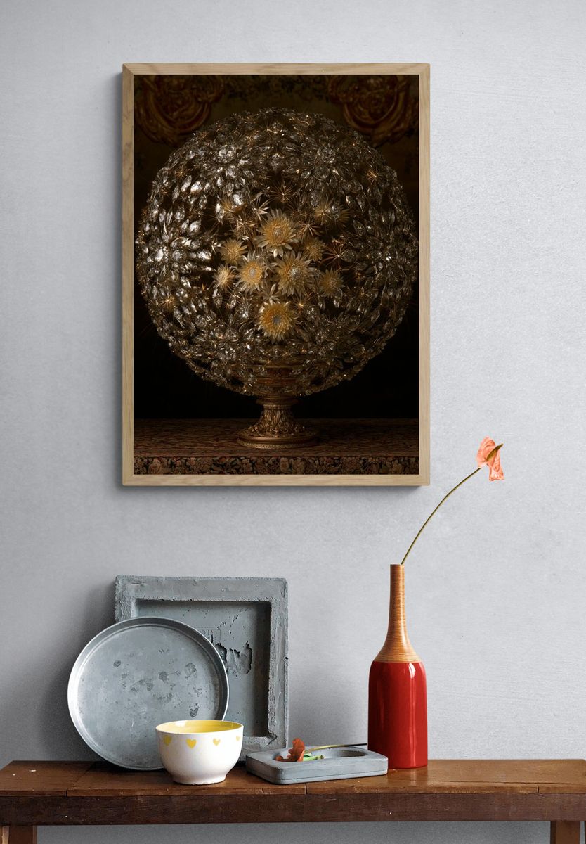 Gilded Crystal Floral Sphere Print. — room view 3