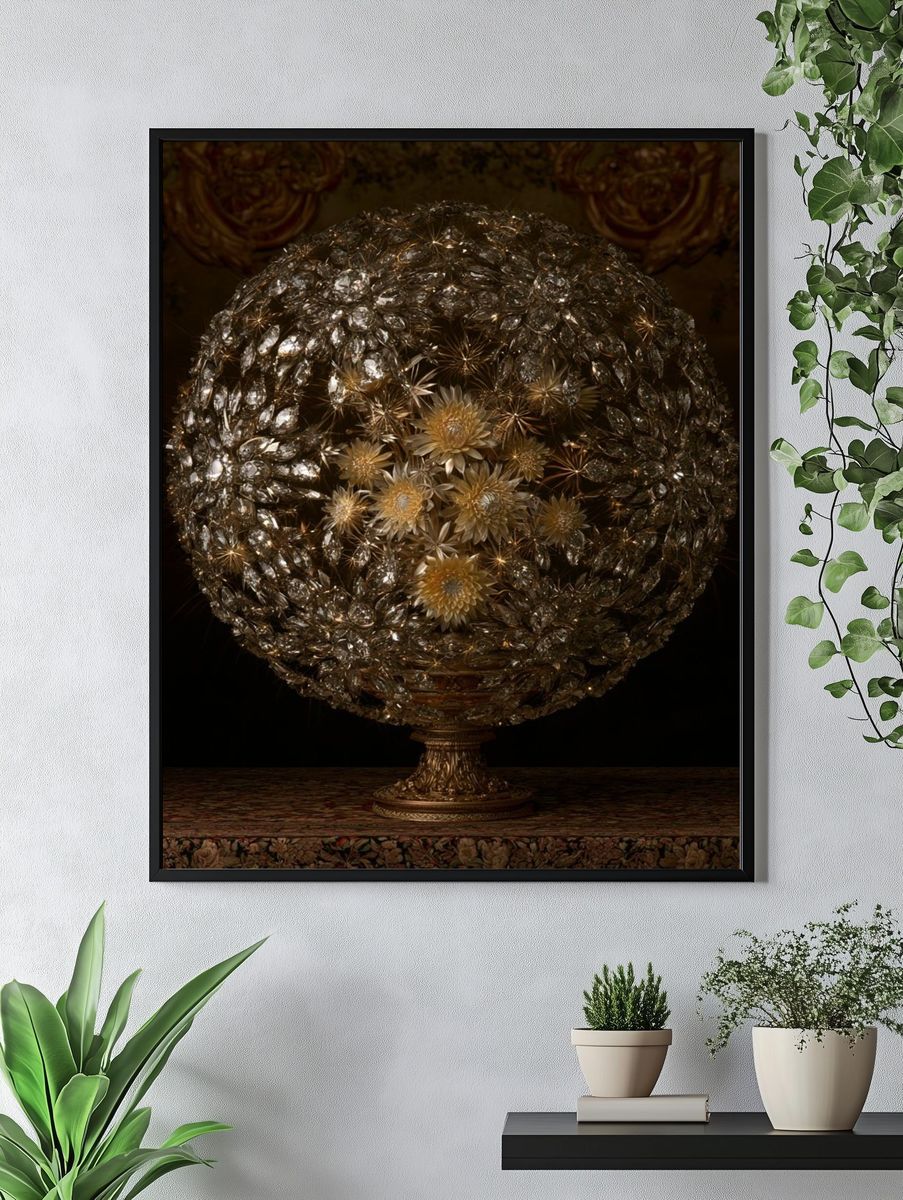 Gilded Crystal Floral Sphere Print. — room view 4