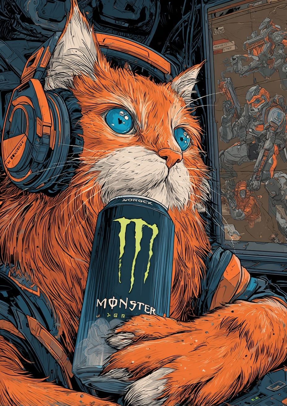 Gaming Cat — Illustration Print. poster detail