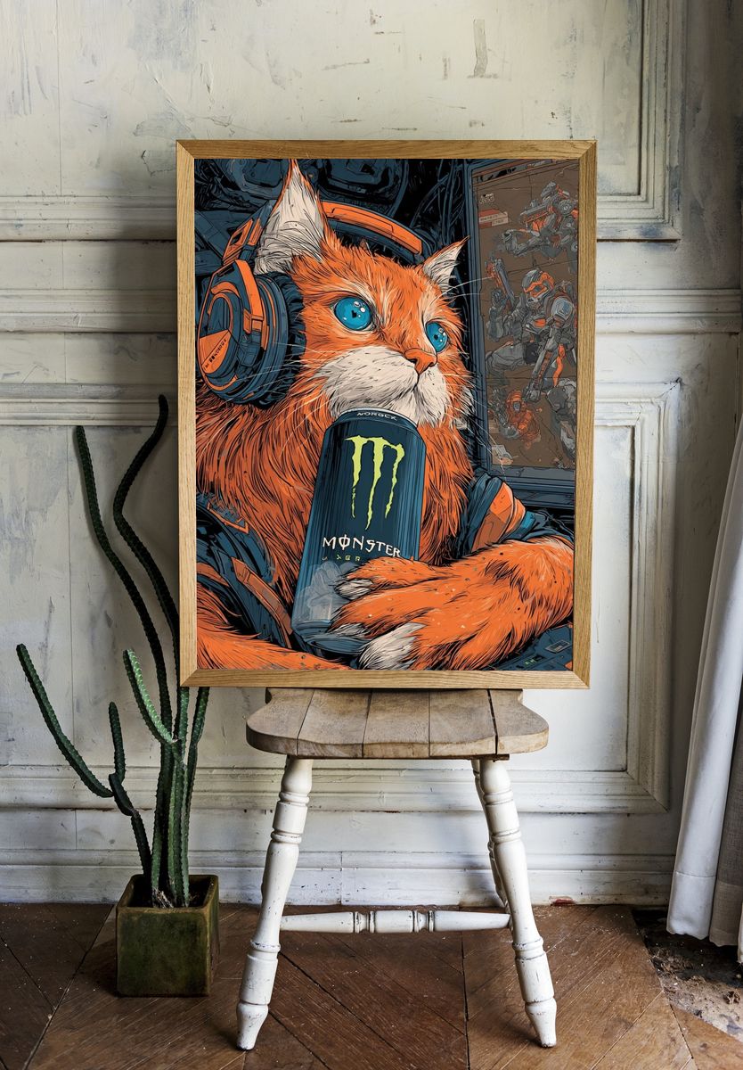 Gaming Cat — Illustration Print. — room view 1
