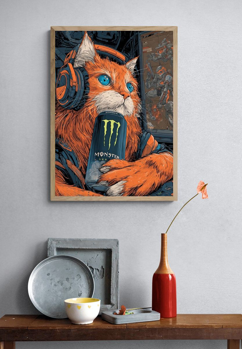 Gaming Cat — Illustration Print. — room view 3